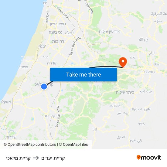 קריית מלאכי to קריית יערים map