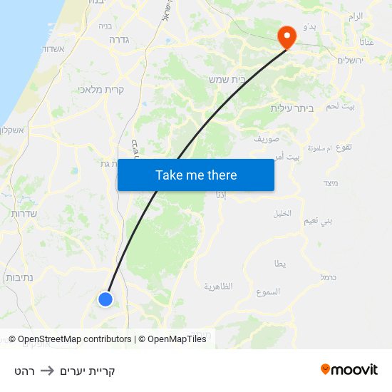 רהט to קריית יערים map