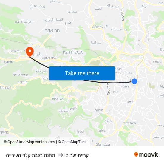 תחנת רכבת קלה העירייה to קריית יערים map