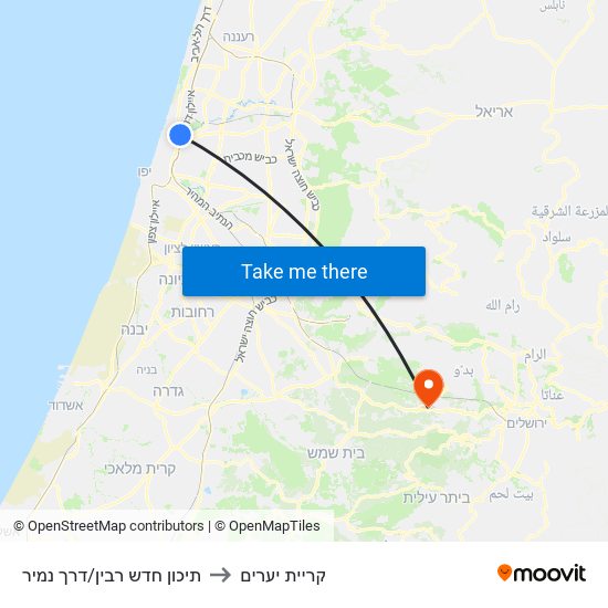 תיכון חדש רבין/דרך נמיר to קריית יערים map