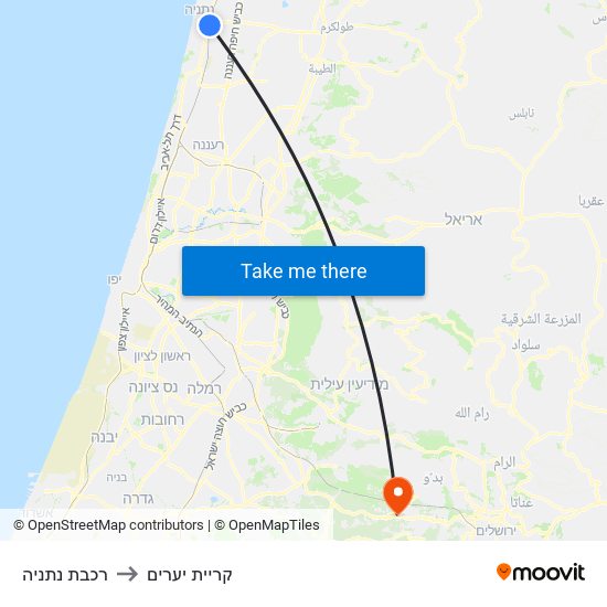 רכבת נתניה to קריית יערים map