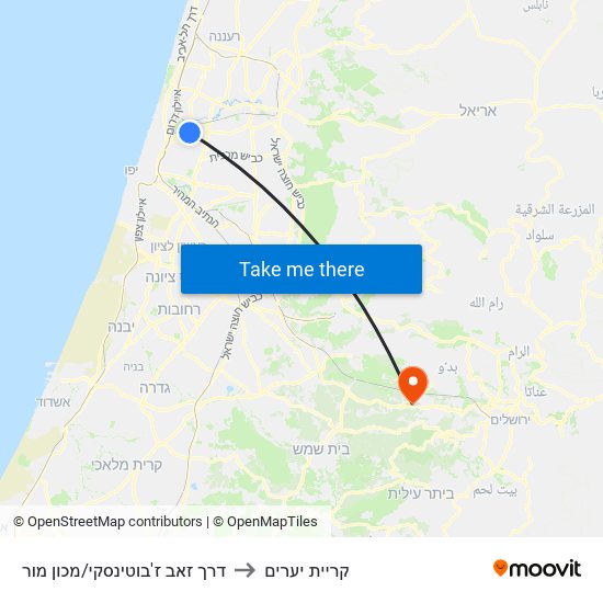 דרך זאב ז'בוטינסקי/מכון מור to קריית יערים map