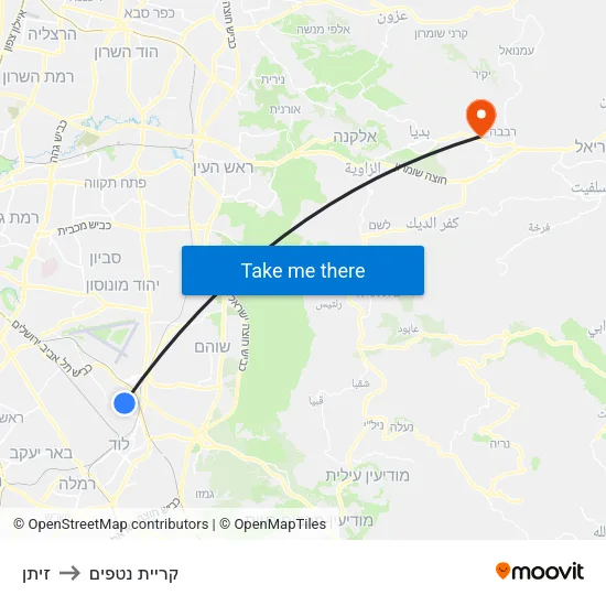 זיתן to קריית נטפים map