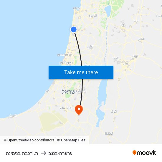 ת. רכבת בנימינה to ערערה-בנגב map