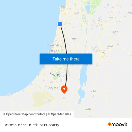 ת. רכבת בנימינה to ערערה-בנגב map