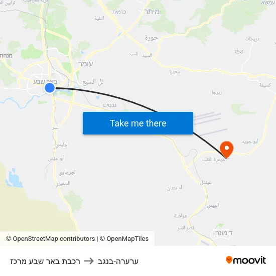 רכבת באר שבע מרכז to ערערה-בנגב map