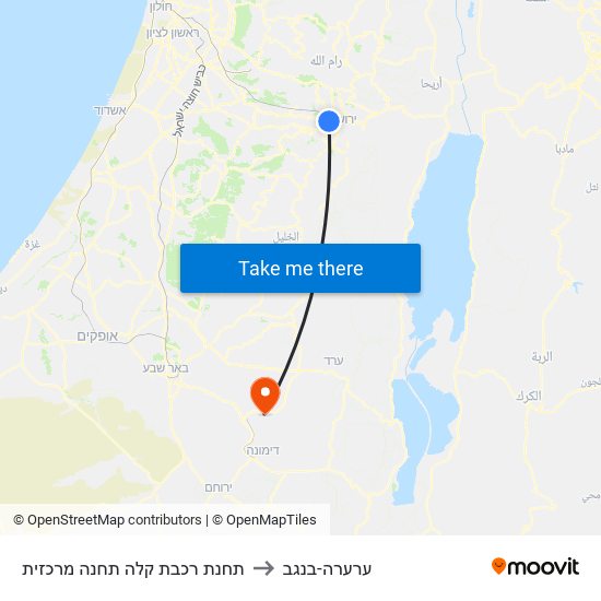 תחנת רכבת קלה תחנה מרכזית to ערערה-בנגב map