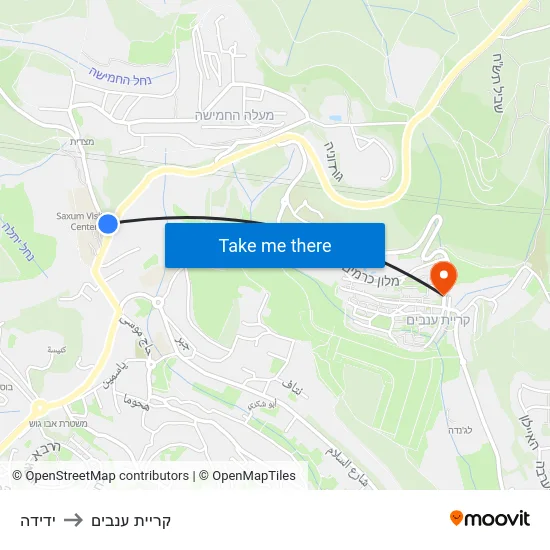 ידידה to קריית ענבים map