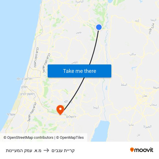 מ.א. עמק המעיינות to קריית ענבים map