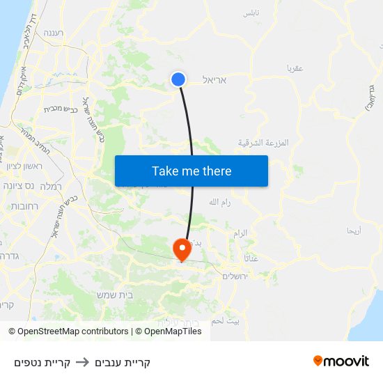 קריית נטפים to קריית ענבים map