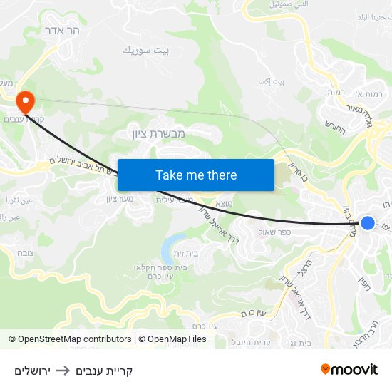 ירושלים to קריית ענבים map