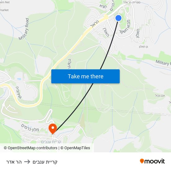 הר אדר to קריית ענבים map