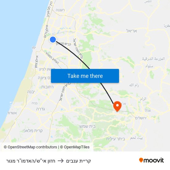 חזון אי''ש/האדמו''ר מגור to קריית ענבים map