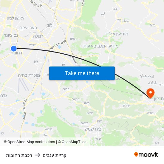 רכבת רחובות to קריית ענבים map