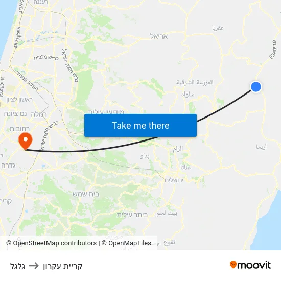 גלגל to קריית עקרון map