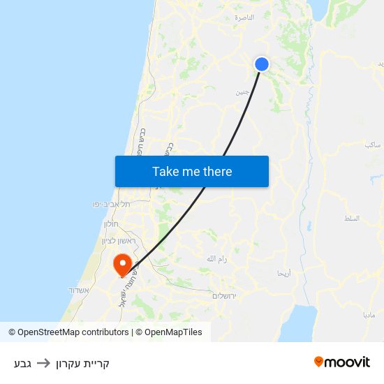 גבע to קריית עקרון map