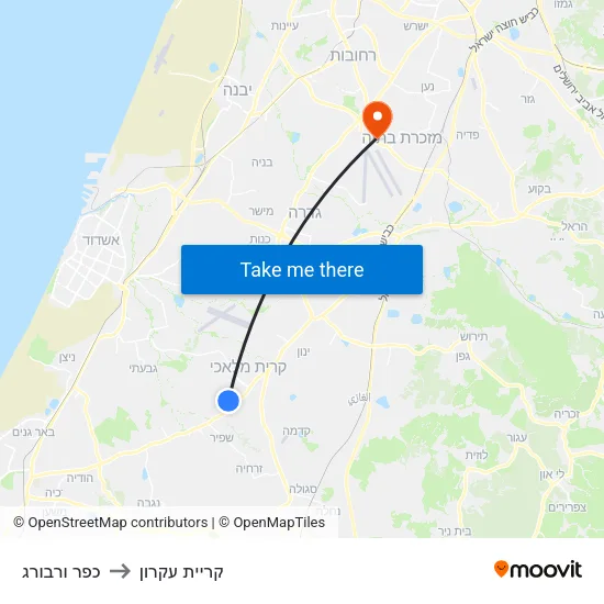 כפר ורבורג to קריית עקרון map