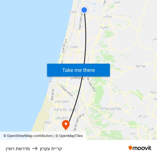 מדרשת רופין to קריית עקרון map