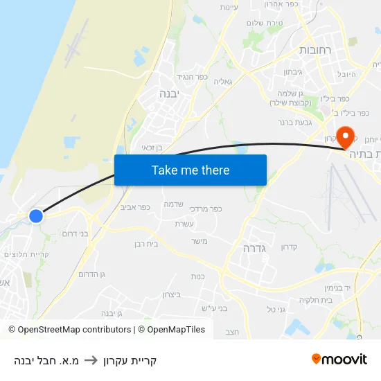 מ.א. חבל יבנה to קריית עקרון map