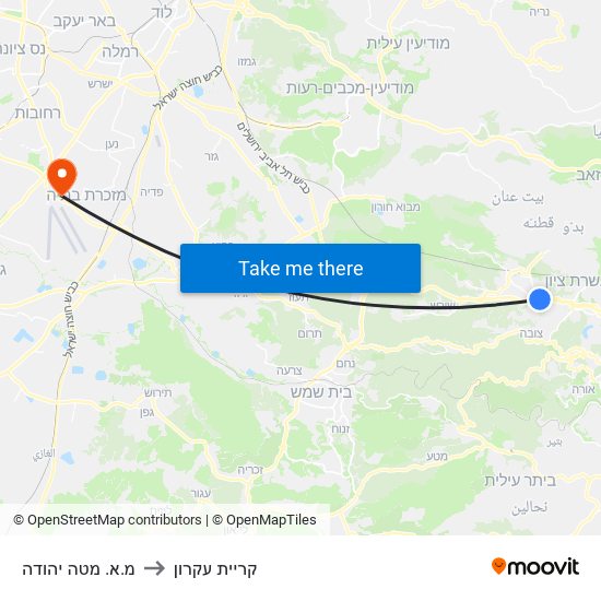 מ.א. מטה יהודה to קריית עקרון map