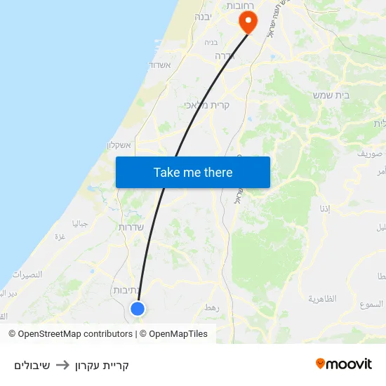שיבולים to קריית עקרון map