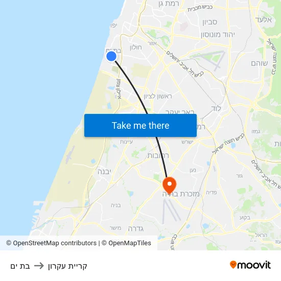 בת ים to קריית עקרון map