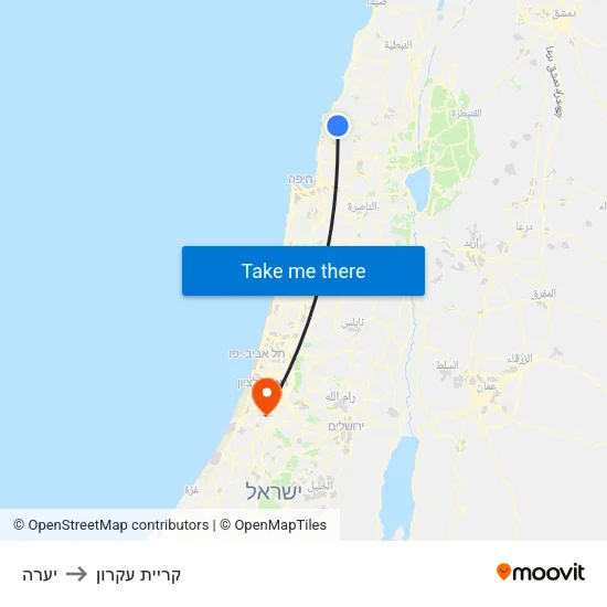 יערה to קריית עקרון map