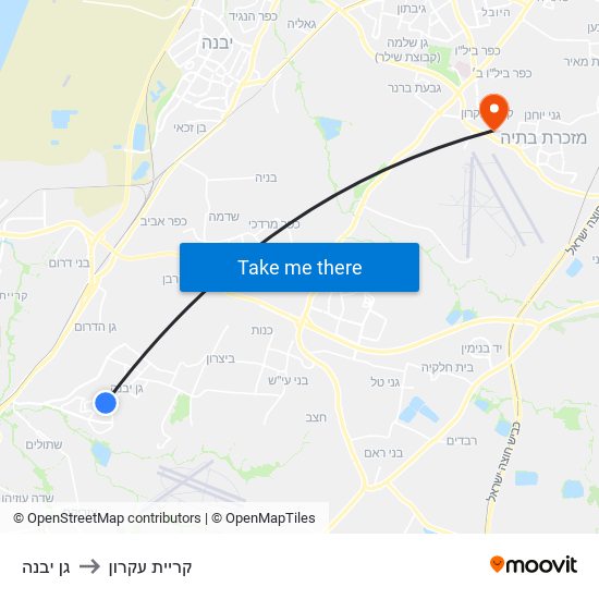 גן יבנה to קריית עקרון map