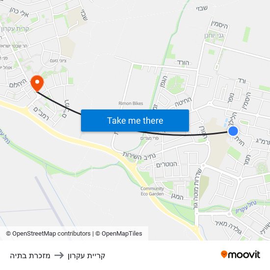 מזכרת בתיה to קריית עקרון map