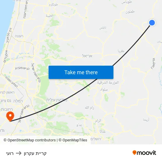 רועי to קריית עקרון map