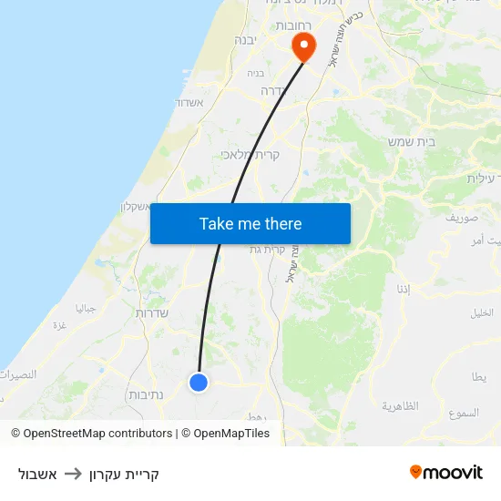 אשבול to קריית עקרון map