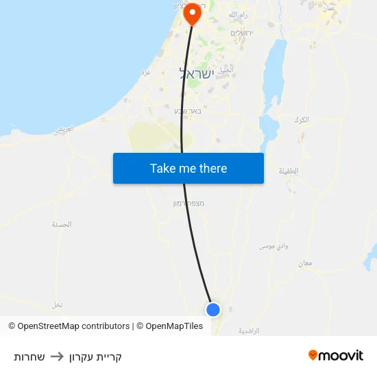 שחרות to קריית עקרון map