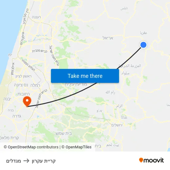 מגדלים to קריית עקרון map