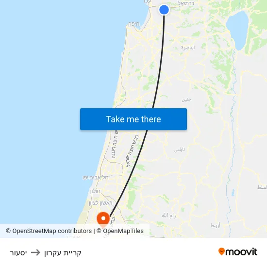 יסעור to קריית עקרון map