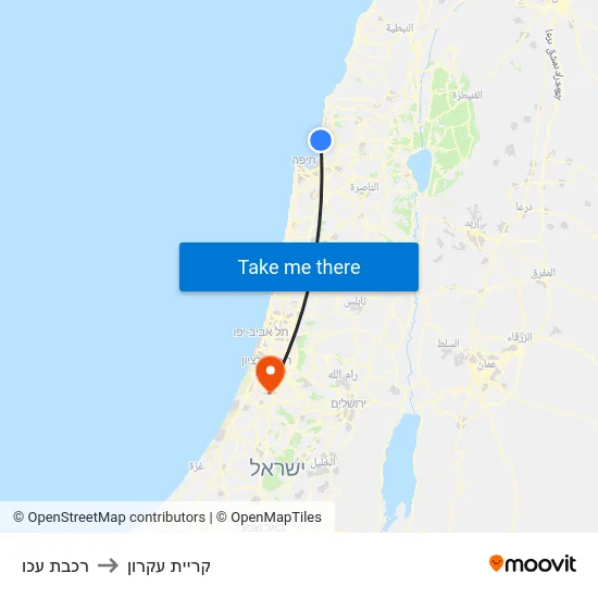 רכבת עכו to קריית עקרון map