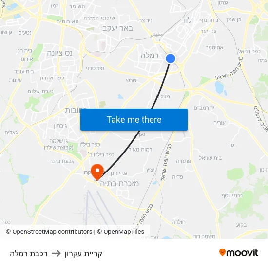 רכבת רמלה to קריית עקרון map