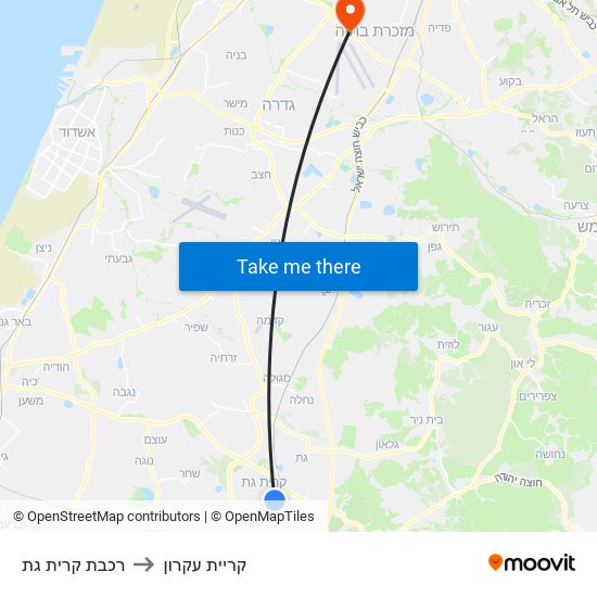 רכבת קרית גת to קריית עקרון map