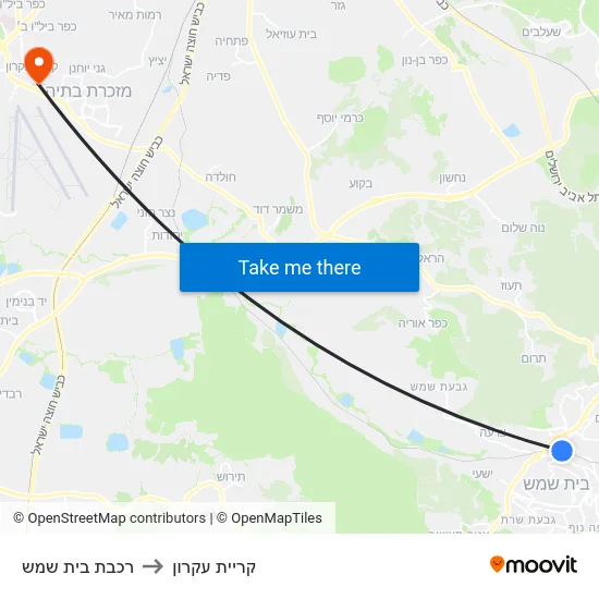 רכבת בית שמש to קריית עקרון map