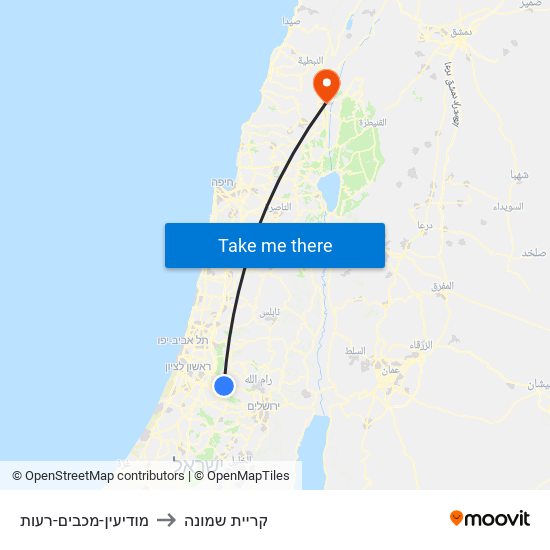 מודיעין-מכבים-רעות to קריית שמונה map