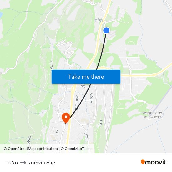 תל חי to קריית שמונה map