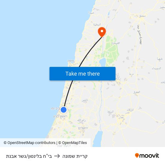 בי''ח בלינסון/גשר אבנת to קריית שמונה map