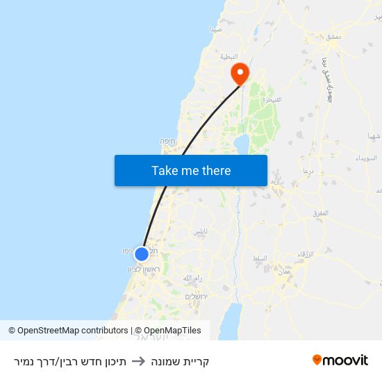 תיכון חדש רבין/דרך נמיר to קריית שמונה map