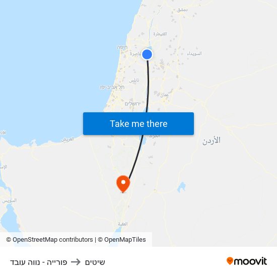 פורייה - נווה עובד to שיטים map