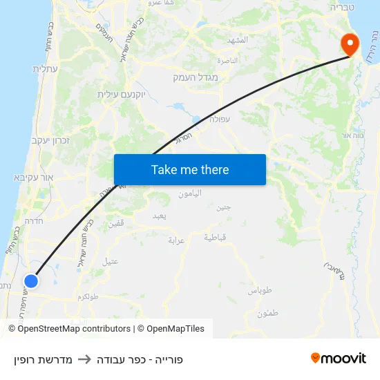מדרשת רופין to פורייה - כפר עבודה map