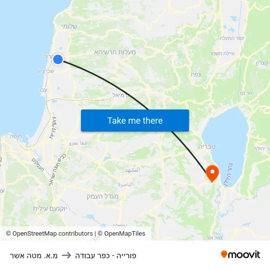 מ.א. מטה אשר to פורייה - כפר עבודה map