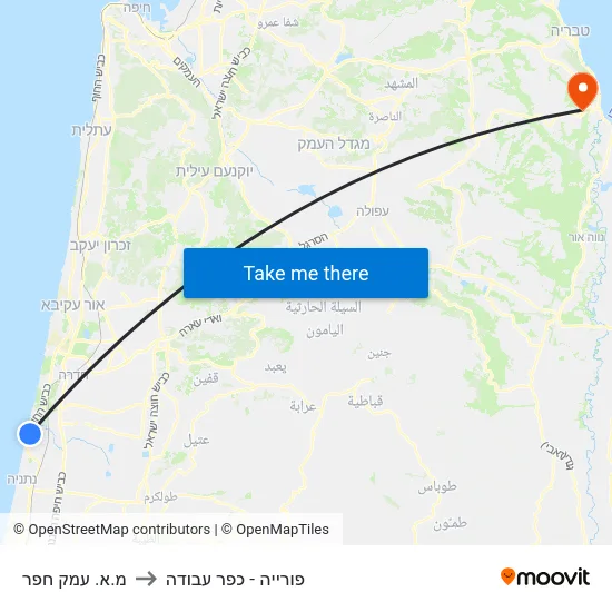 מ.א. עמק חפר to פורייה - כפר עבודה map