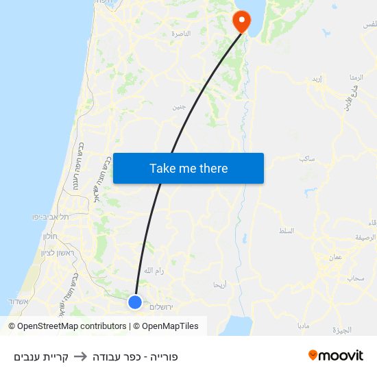 קריית ענבים to פורייה - כפר עבודה map