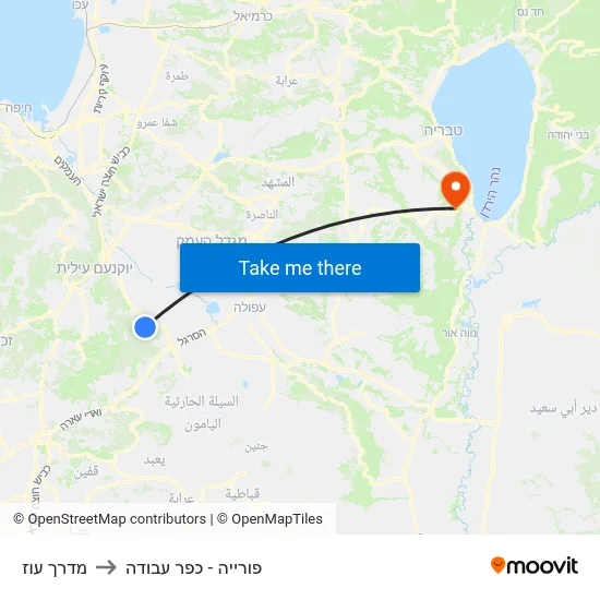 מדרך עוז to פורייה - כפר עבודה map