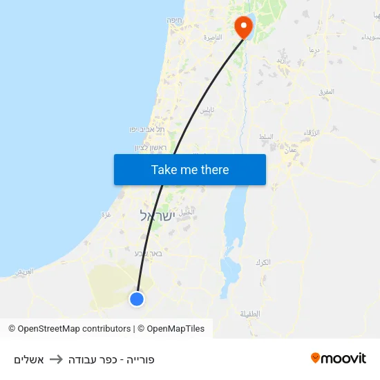 אשלים to פורייה - כפר עבודה map