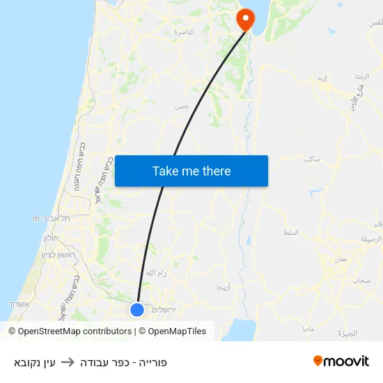 עין נקובא to פורייה - כפר עבודה map